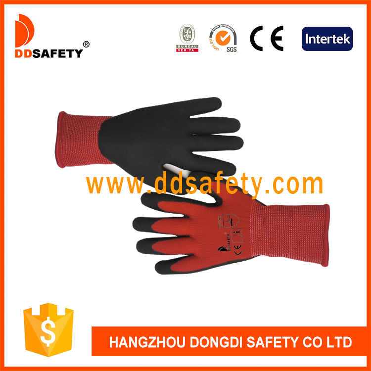 Красная нейлоновая с черной детской перчаткой из латекса-DNL321